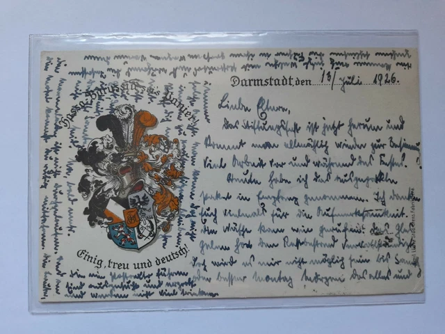 1926 Darmstadt Landsmannschaft Hasso-Borussia Wappen Stiftungsfest Studentika AK