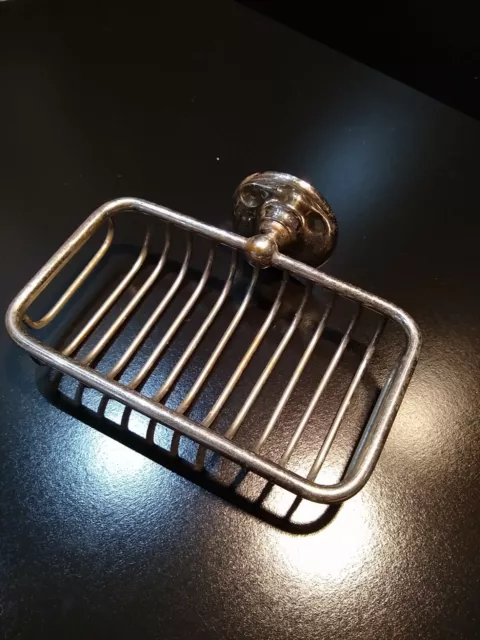 Rare Antique Searls Mfg Co. Nickel Plated Brass Soap Dish Basket Holder