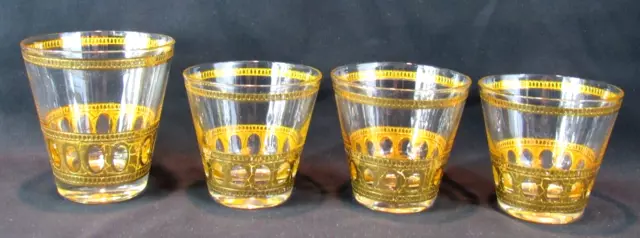 Set of 4 Culver Ltd Antigua Vintage Old Fashioned/Lowball Gold Embossed Glasses