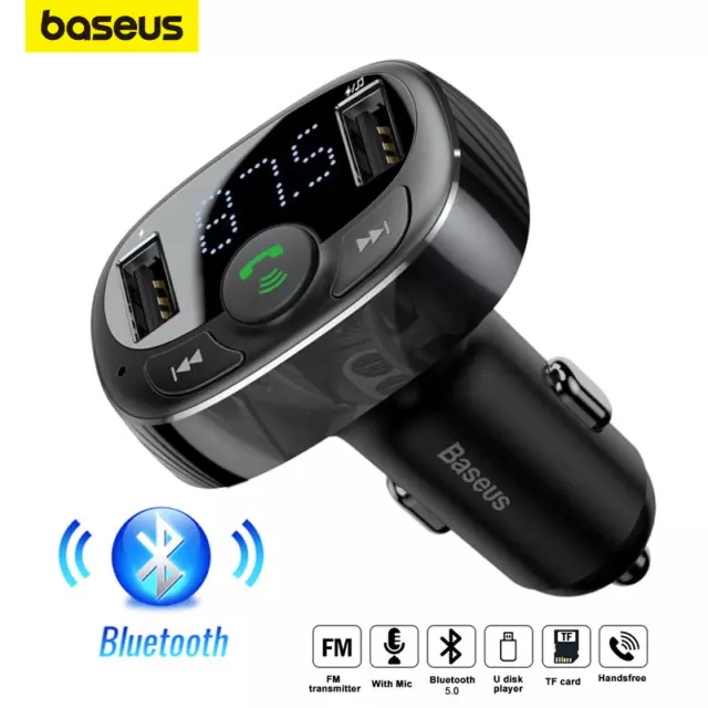 Baseus FM Transmitter Wireless Bluetooth Car Kit Radio Adapter Dual USB Charger