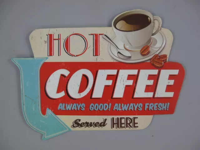 9977768 Murale Targa di Latta Vintage Hot Caffè Rilievo 40x30cm