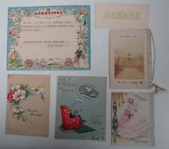 5 x Vintage BIRTHDAY CARDS 1905 - 1945 bundle antique greetings Y495