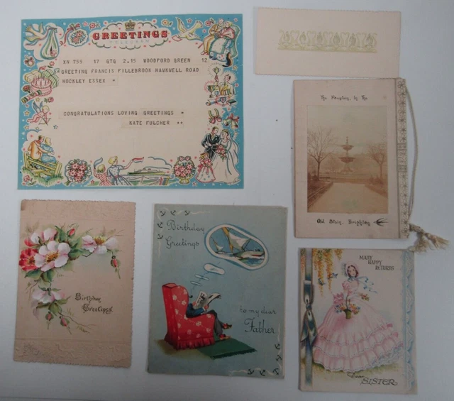 5 x Vintage BIRTHDAY CARDS 1905 - 1945 bundle antique greetings Y495
