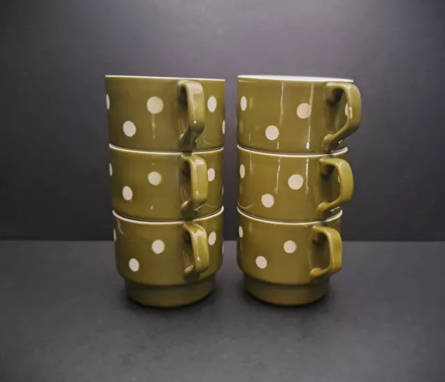 Lot de 6 tasses / mugs à café vintage à pois Royal Boch la Louvière Belgique 2