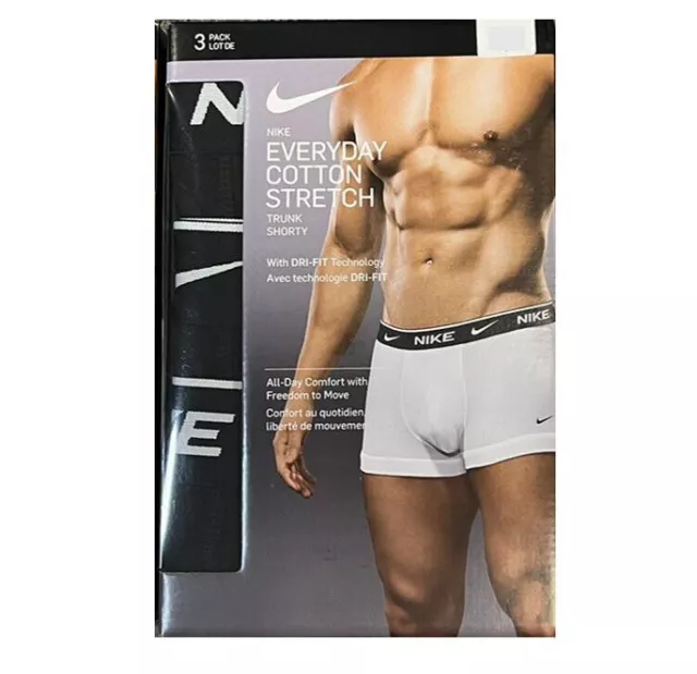 Nike Mens Everyday Cotton Stretch Trunk Shorty Boxer Brief 3 Pack Black M L XL