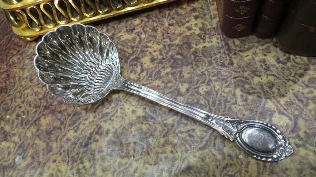 Louche à Sauce Ancienne Brama England En Métal Argenté - Motif Brossé