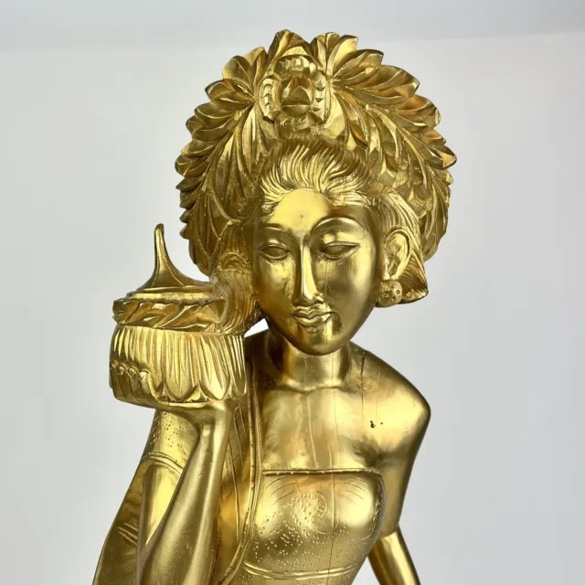 Saraswati Hindu Balinese Goddess Gold Wood Carving Lady Statue Large 24" Tall 2