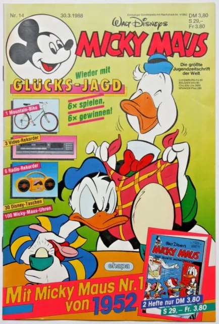 1 Micky Maus HeftNr. 14 aus 1988, Zustand 1, komplett aber ohne Sonderheft