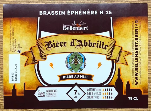 FRANCE BEER LABELS Brasserie Bellenaert Biere d'Abbeille BIÈRE AU MIEL ...