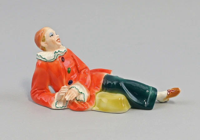 9959489 Porcelana Figura Pierrot Arlequín Reclinable Ens 15x7x8cm