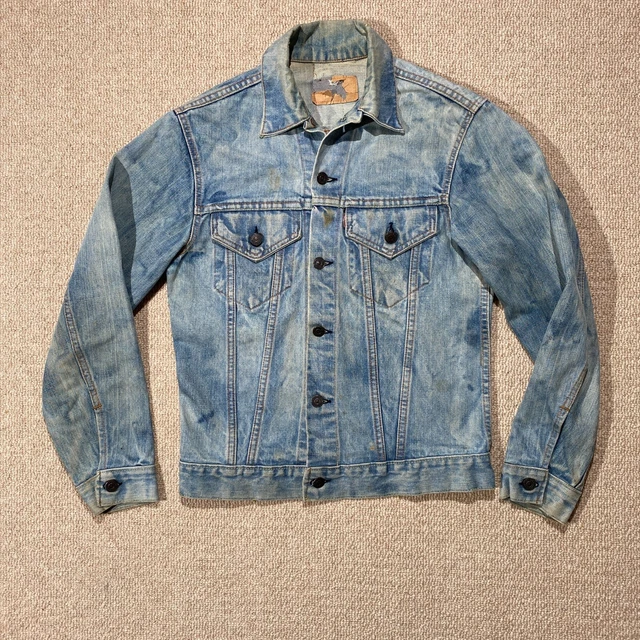 VINTAGE Levis Big E Denim Jacket Mens Small 36 Slim Fit Type 3 60s 70s Sun Fade