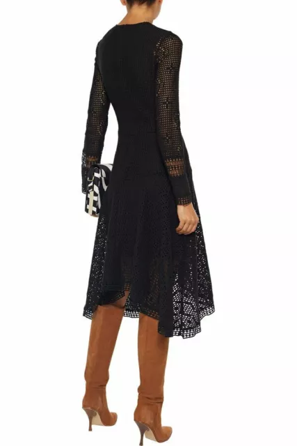 NWT $575 See By Chlo  Asymmetric Crochet Pointelle-Knit Dress Black SZ XL 2