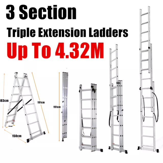 Professional & Trade Use Triple Extension Ladders - 3 Section EN131 Aluminium