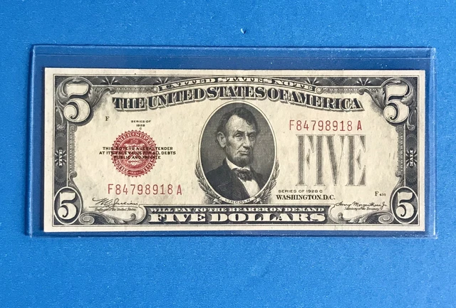 1928 C $5 FIVE DOLLAR UNITED STATES  BANKNOTE  RED SEAL  XF++ REDUCED!!  (c308a)