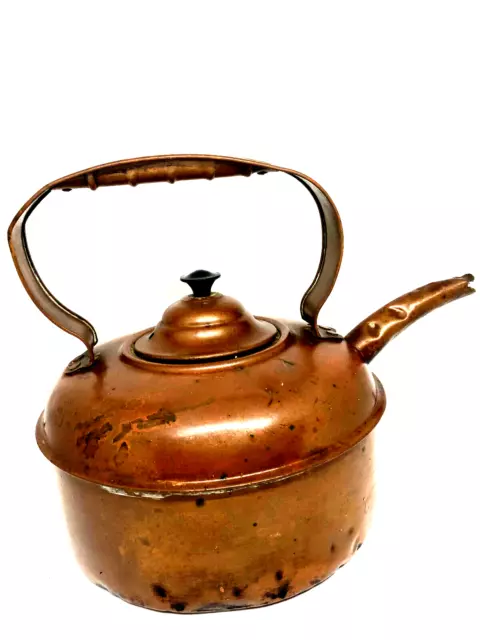 Vintage Antique Copper KETTLE TEAPOT Rustic Farmhouse Kitchenalia