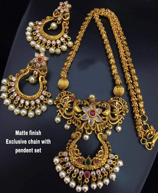Indiano Bollywood Donna Opaco Placcato Oro Gioielli Cz Ad Catenina Pnedente Set