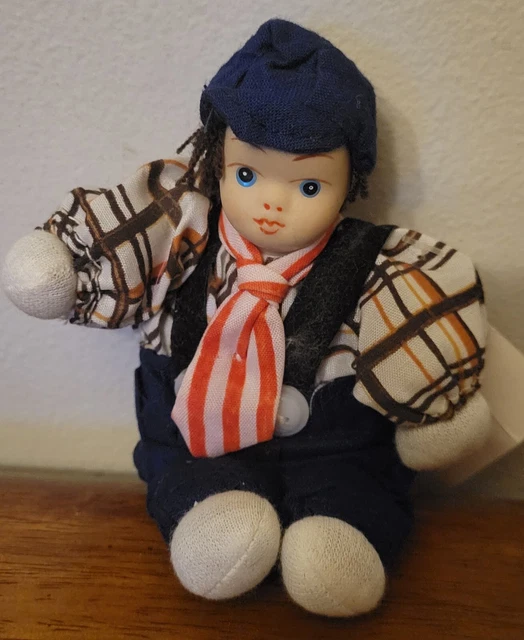 VINTAGE PORCELAIN BEAN Bag Doll Boy Outfits 5.5" Tie Unique 10.44
