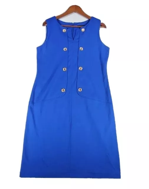 Ellen Tracy Women's Royal Blue Gold Button Sleeveless Apron Dress Size 12