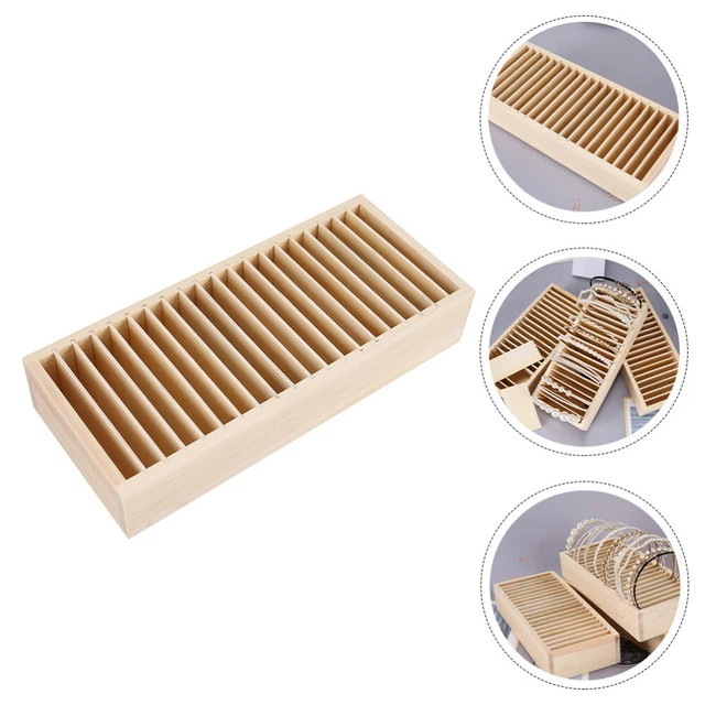 ROMISBABA Boîte De Rangement Bijoux En Bois 24 Compartiments - Plateau Présentation Vitrine Beige