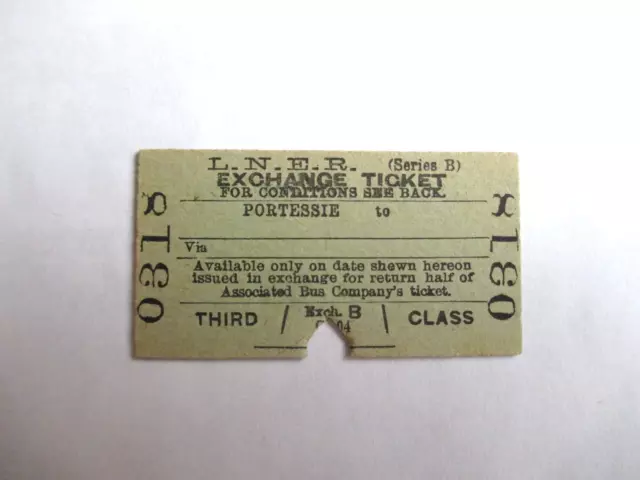 LNER Portessie 3rd Class Exchange Ticket Series B Unused