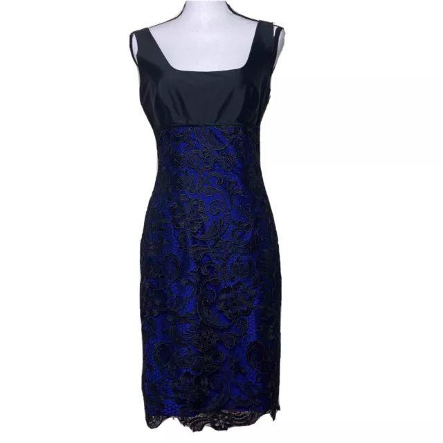 Monique Lhuillier Sheath Party Dress blue black lace Sleeveless halter Size 4