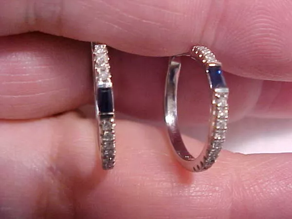 Vera Wang Love Natural Diamond And Sapphire Hoop Earrings 14K White Gold