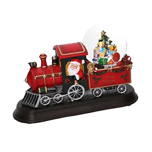 Figurine Train de Noël en résine avec Boule de Neige Musique et Sons Haute 17 cm