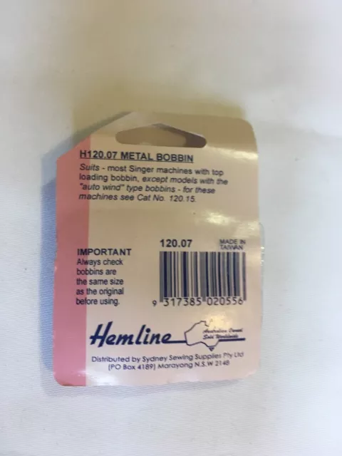 Hemline metal Bobbins to suit Singer machine. 3 in packet. unused. 2