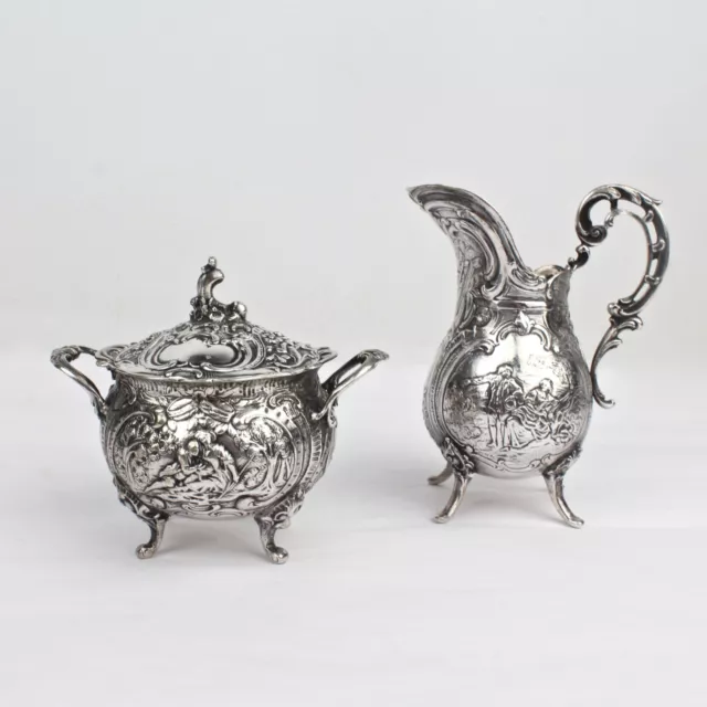 Antique Ornate German 800 Silver Creamer & Sugar Set by J. Riemann - SL 2