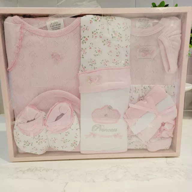 NEW Baby Essentials Girls 10 Piece Gift Set Keepsake Wooden Tray Baby Shower