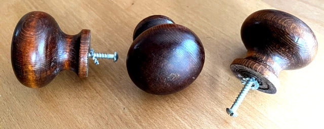 3 Holz - Möbelknöpfe Möbelgriffe Schrankknopf Schublade Kommode Ø 4cm, Vintage