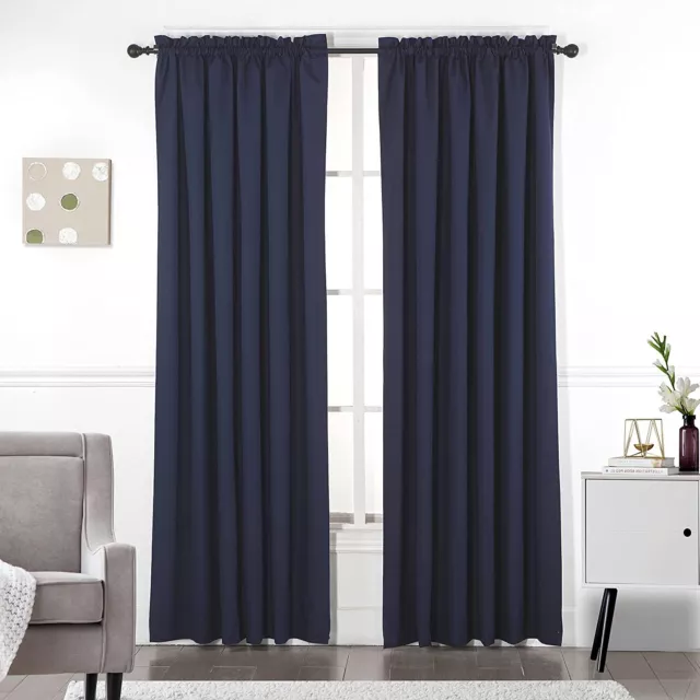 2 PC Thermal Insulated 100% Blackout Rod Pocket Window Curtain Panel Drapes Set
