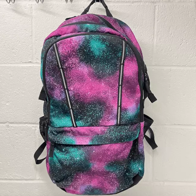 Lands End Extra Large Classmate Backpack Book Bag - Pink/Teal Galaxy Canvas Kids