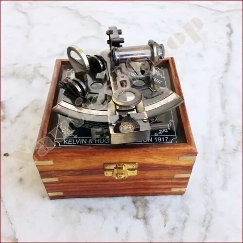 Maritimer Sextant aus Messing, 10,2 cm, mit Holzbox, Dekoartikel, Geschenk