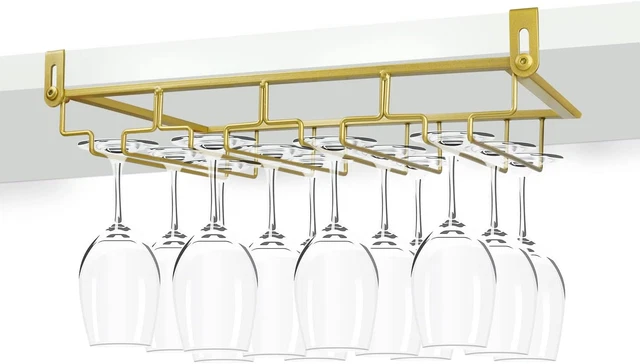 Wine Glass Rack under Cabinet, 4 Rows Nail Free Stemware Holder under Shelf, Adj