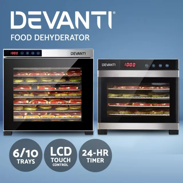 Devanti Food Dehydrator Stainless Steel Jerky Dehydrators Fruit Dryer 6/10 Trays