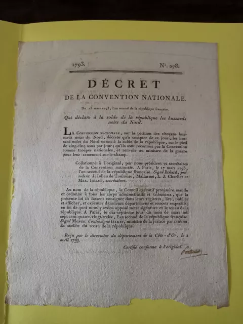 Vieux Documents : Décret De La Convention Nationale 13 Mars 1793