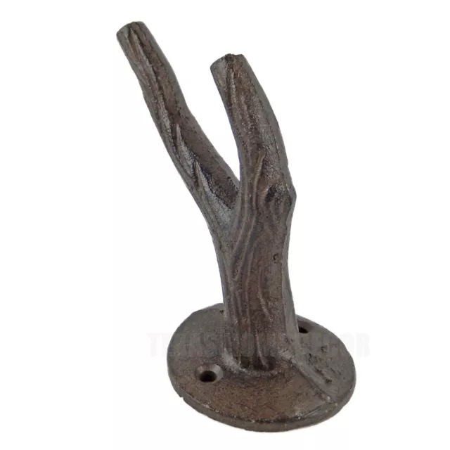 Tree Branch Double Wall Hook Cast Iron Towel Coat Hat Hanger Rustic Heavy Duty 2