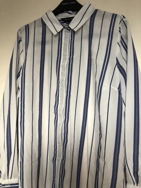 Camisa Señora Talla 14 Blanca Y Azul Manga Larga A Rayas Eur 42