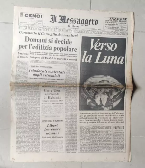 Giornale Allunaggio Il Messaggero Novembre 1969 Verso La Luna