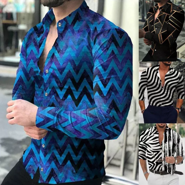 Breathable Polyester Men's Casual Sports Button Shirt with Fashionable Print