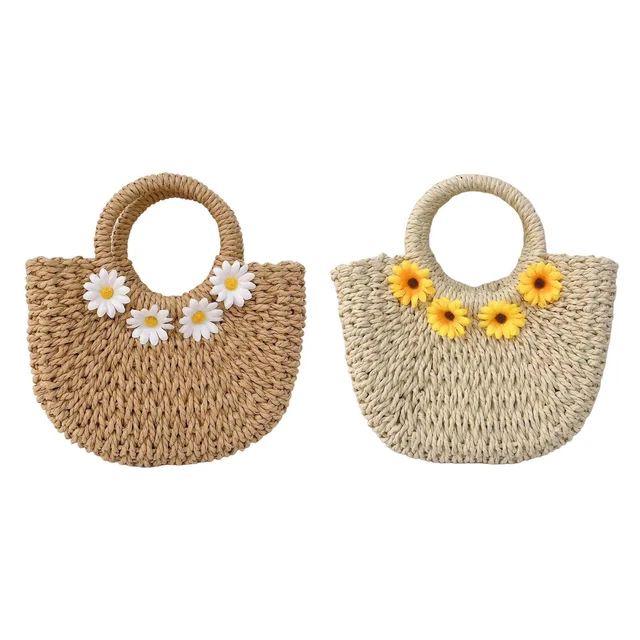 Tissage Sac À Main Chic Poignée Ronde Plage Sac FourreTout Casual Été Femmes