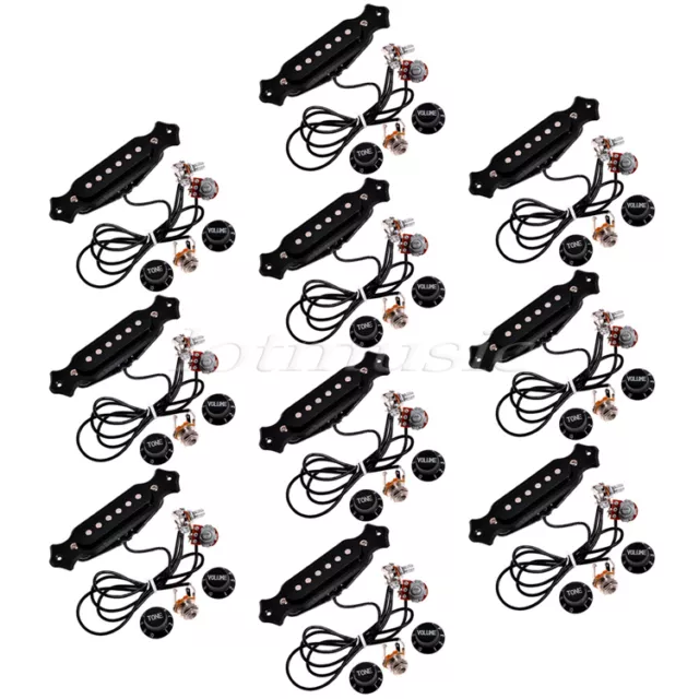 10 Set Acoustic Guitar Prewired Pickups Knobs Jack Soundhole Pickup Parts Black