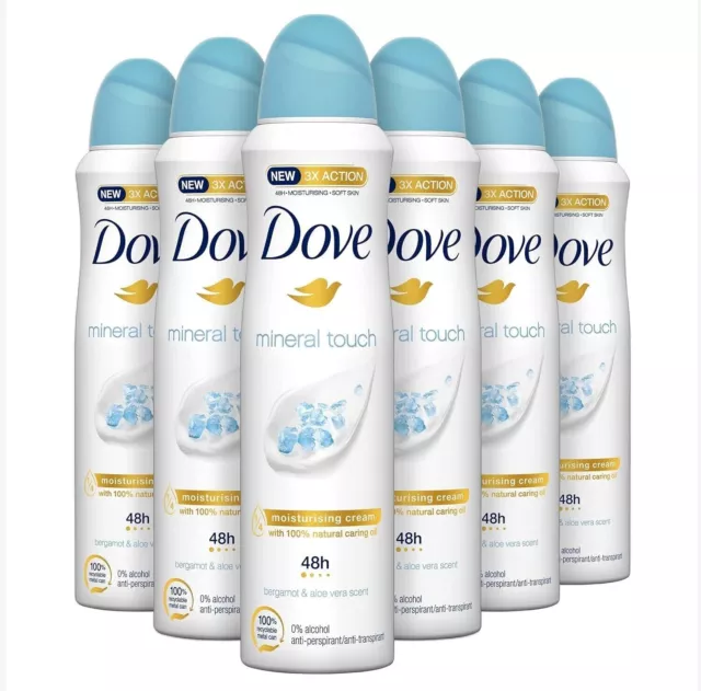 6x  DOVE GO FRESH DEODORANTE SPRAY MINERAL TOUCH, MAXI FORMATO,  48h, 150 ML