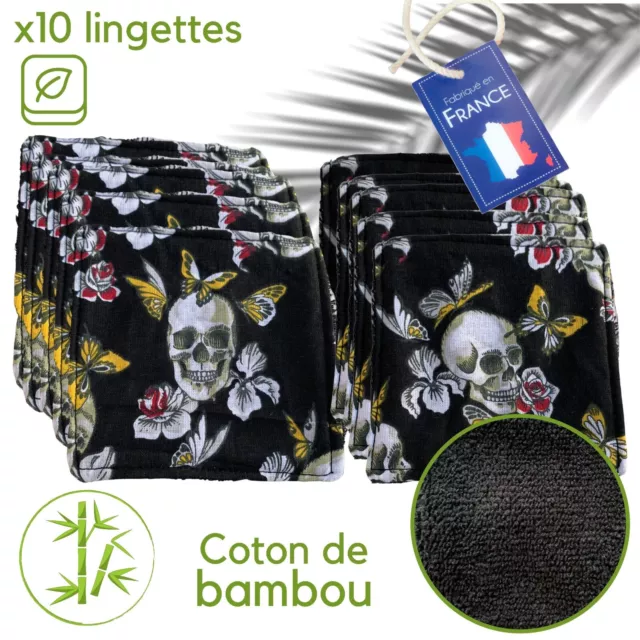 Lingettes x10 BAMBOU NOIR Ultra Doux écologique Lavable Tampon Démaquillant 90%