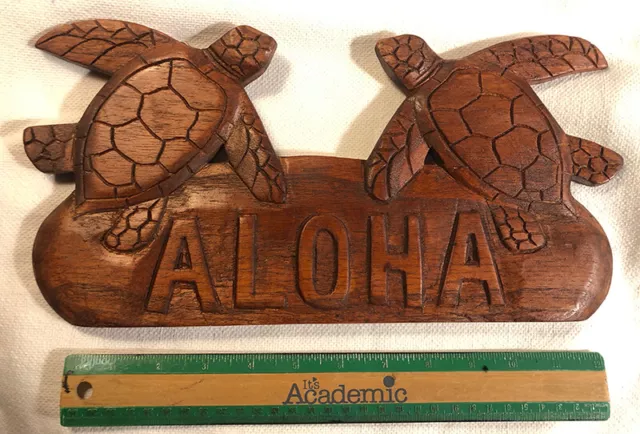 Acacia Wood Hanging Wall Sign Turtles Aloha Island Hawaii Home Tiki Bar Decor N