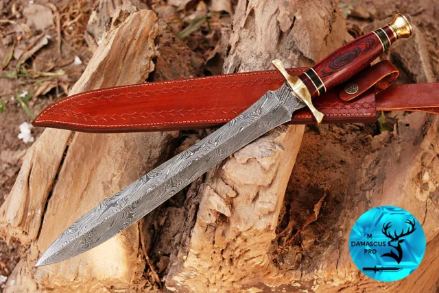 Custom Handmade Forged Damascus Steel Double Edge Fixed Blade Dagger Sword- 1703 2
