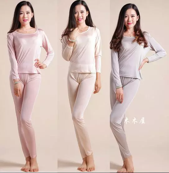 Pure Silk Knit Women Underwear Long Johns Top Only Long Sleeve Thermal  Shirt