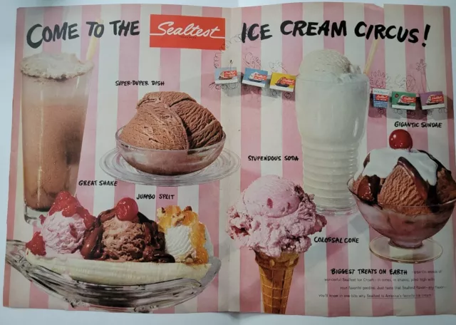 1954 Sealtest Ice Cream sundae soda Cone come to circus two page vintage ad