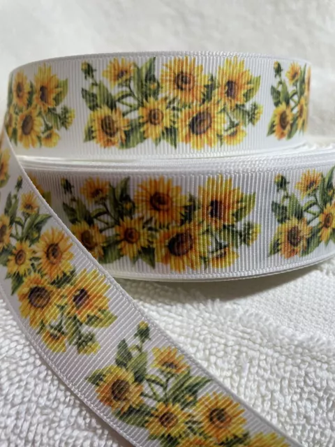 Sunflowers 25mm  Grosgrain Ribbon 3 Meter Length Hairbows Craft Scrapbooking